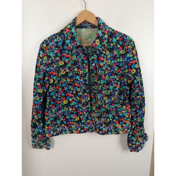 Liz Claiborne Medium Corduroy Jacket Multi Color Flowers Floral Bright M - Picture 1 of 6